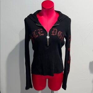 Sledge black ribbed long sleeve hooded top with front zipper!